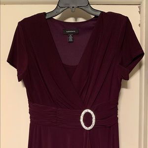Wine colored evening dress w/rhinestone waist pin